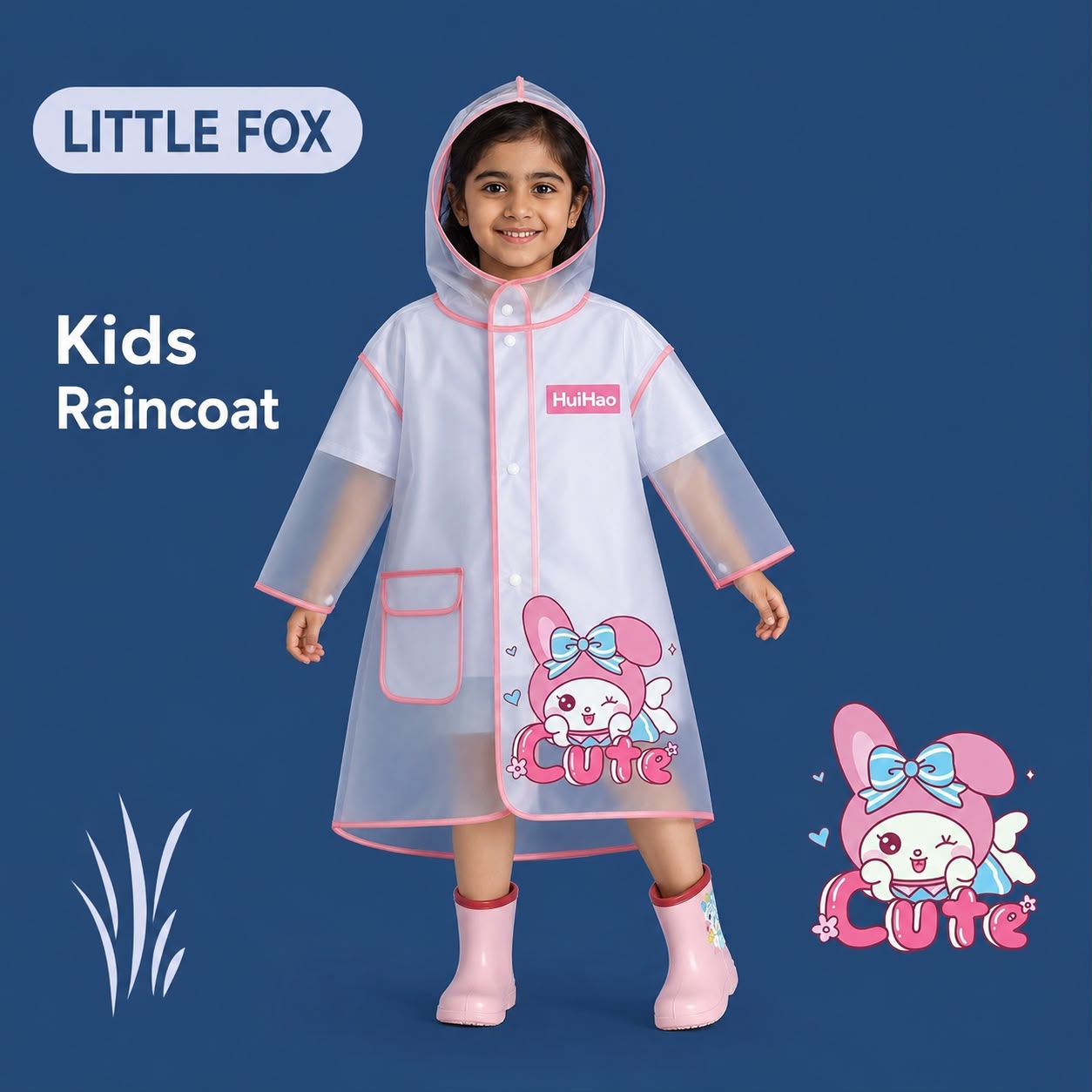 Kids Waterproof Cartoon Raincoat with Hood | Duck, Astronaut, Lavender & Pink Designs