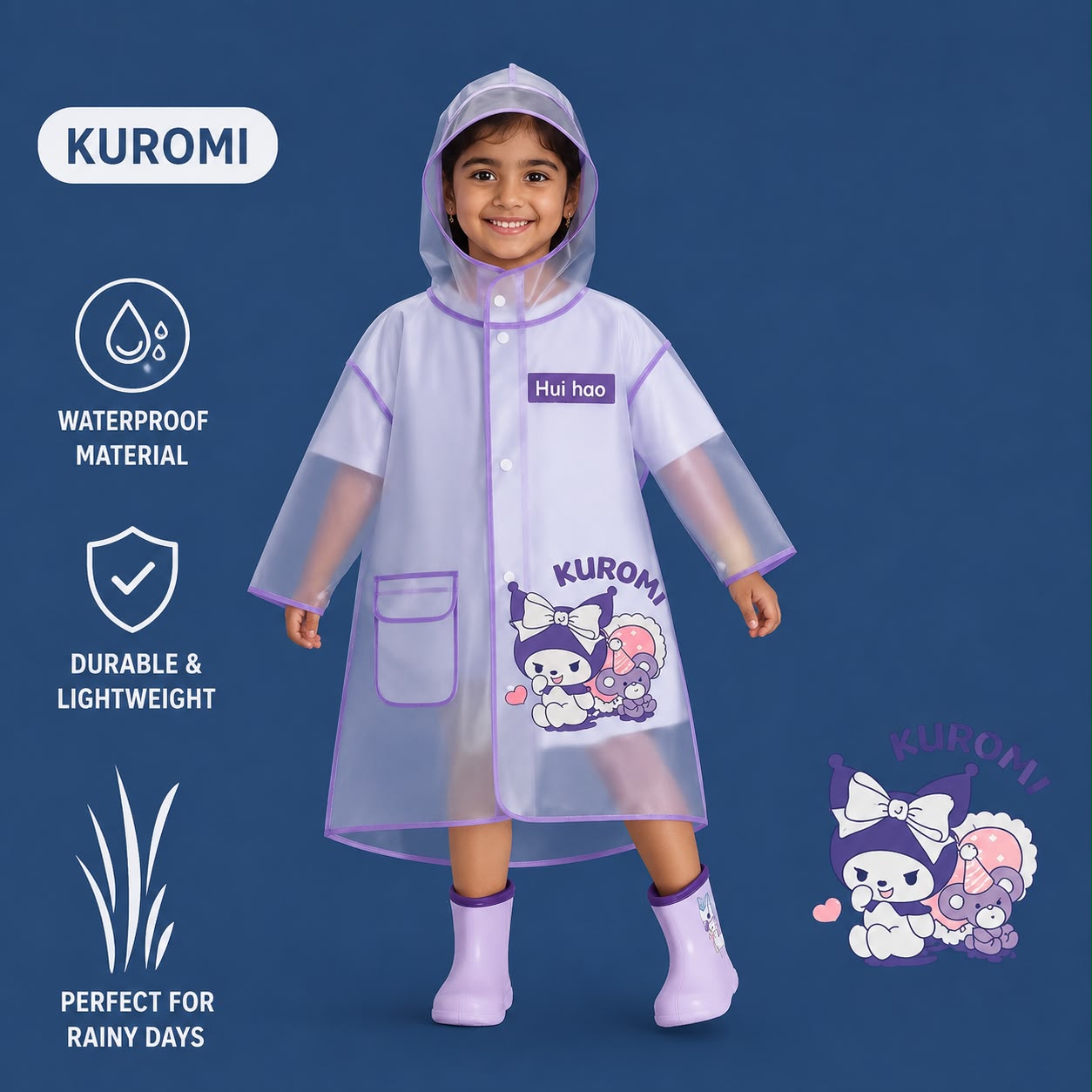 Kids Waterproof Cartoon Raincoat with Hood | Duck, Astronaut, Lavender & Pink Designs